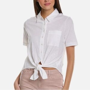 Theory White Button Down Tie Front Shirt